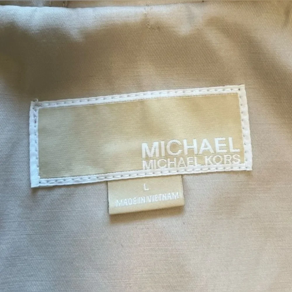 Michael Kors Mk Designer Trench Women's Tan Nude Beige Hooded Coat Jacket Large